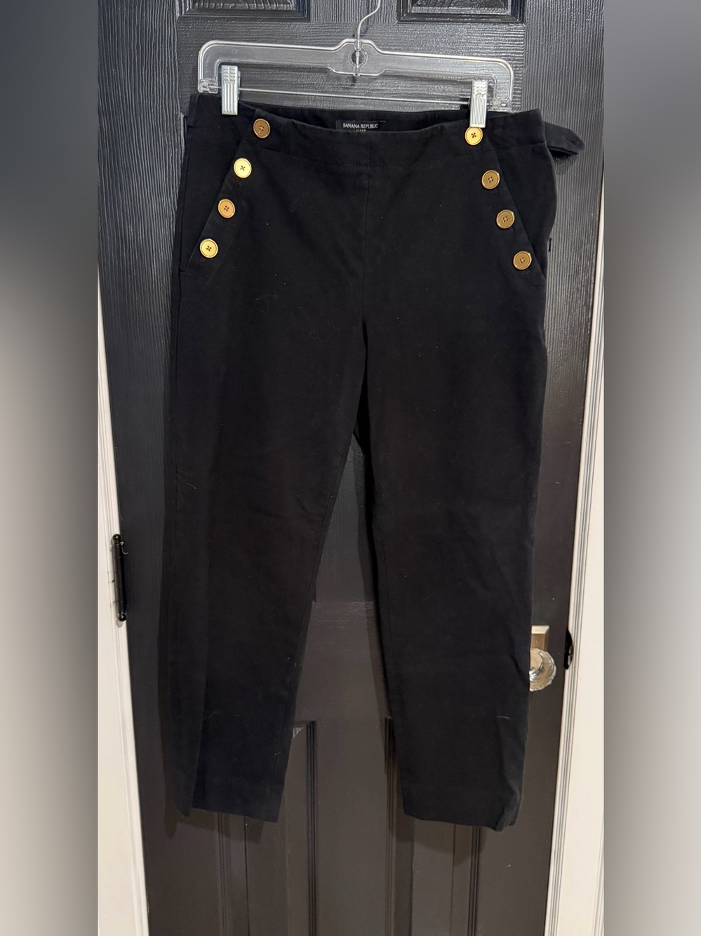 Banana Republic Black Ankle Pants with Gold Button Accent